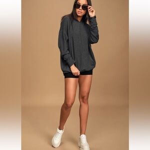 Lulu’s Personal Best Heather Charcoal Grey Pullover Hoodie Oversized Size XS
